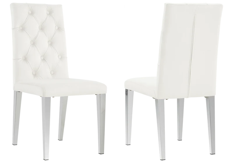 Chaise velours capitonnée écru pieds argent - Neva x4
