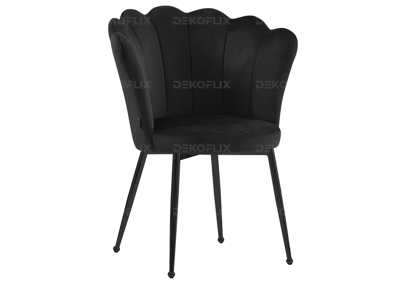 Chaise de table coquillage velours noir pieds noir - Nymea x2
