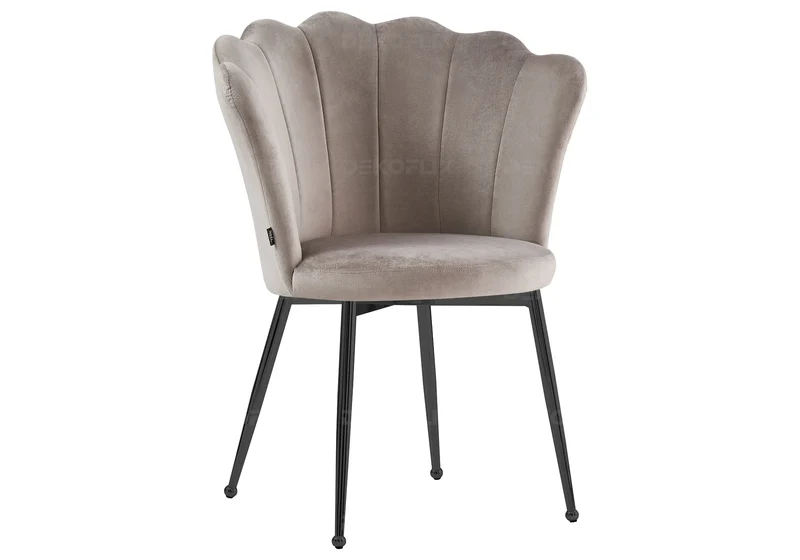 Chaise de table coquillage velours taupe pieds noir - Nymea x2