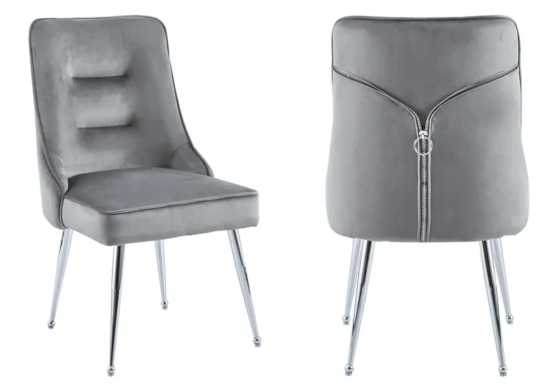 Chaise velours anthracite fermeture éclair argentée - Zip x2