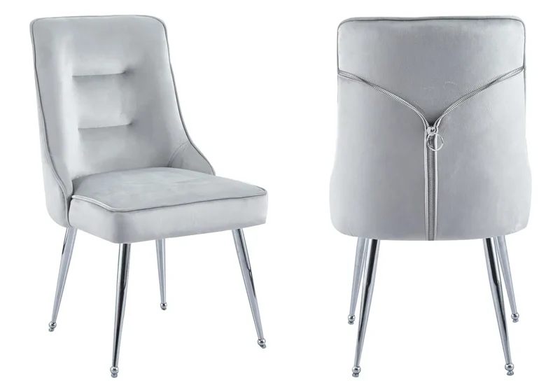 Chaise velours gris fermeture éclair argentée - Zip x2