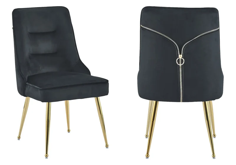 Chaise velours noir fermeture éclair dorée - Zip x2
