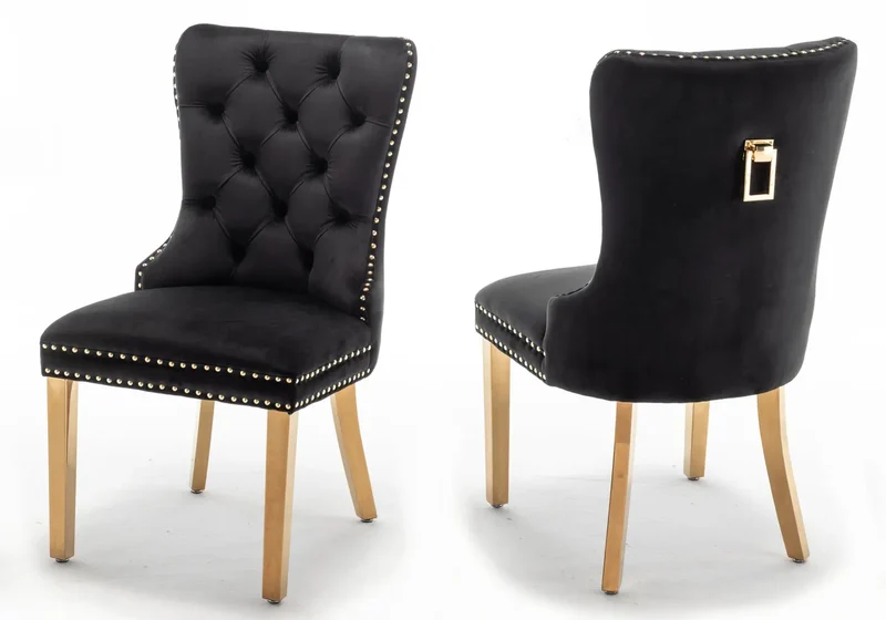 Chaises en velours noir avec poignée dorée - Lora x2