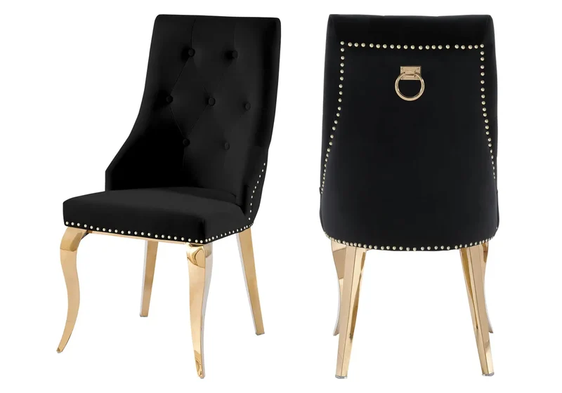Chaises cloutées en velours noir et anneau doré - Lara x4