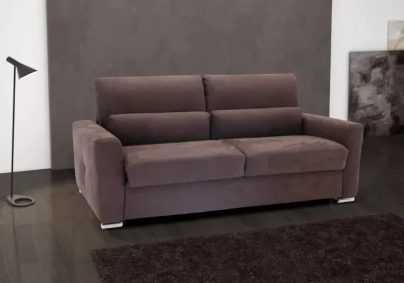 Canapé droit convertible en tissu microfibre marron - Sybel
