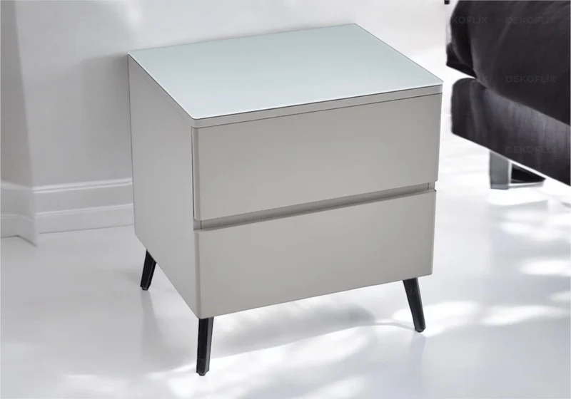 Table chevet bois mat gris pied noir - Leni