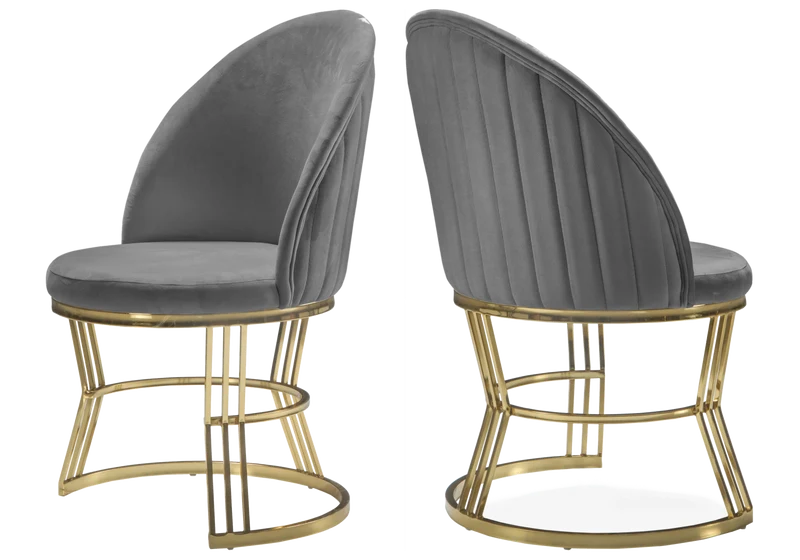 Fauteuils de table en velours gris plissé doré - Caris x2