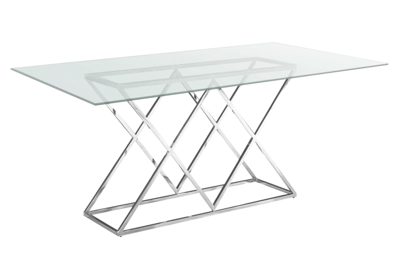 Table à manger en verre transparent et pied argent - Erly