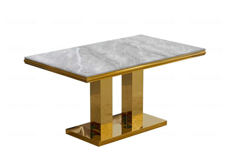 Table à manger marbre gris dorée design - Versus