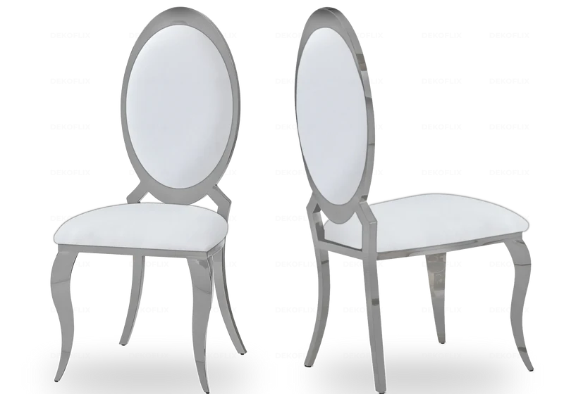 Chaises médaillon simili-cuir blanc argent - Aura x4