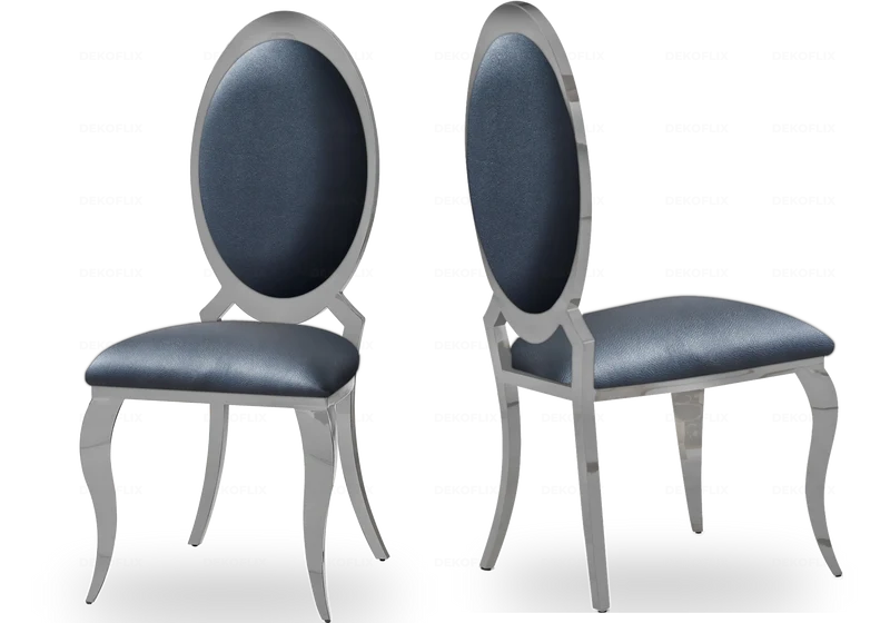Chaises médaillon simili-cuir noir argent - Aura x4