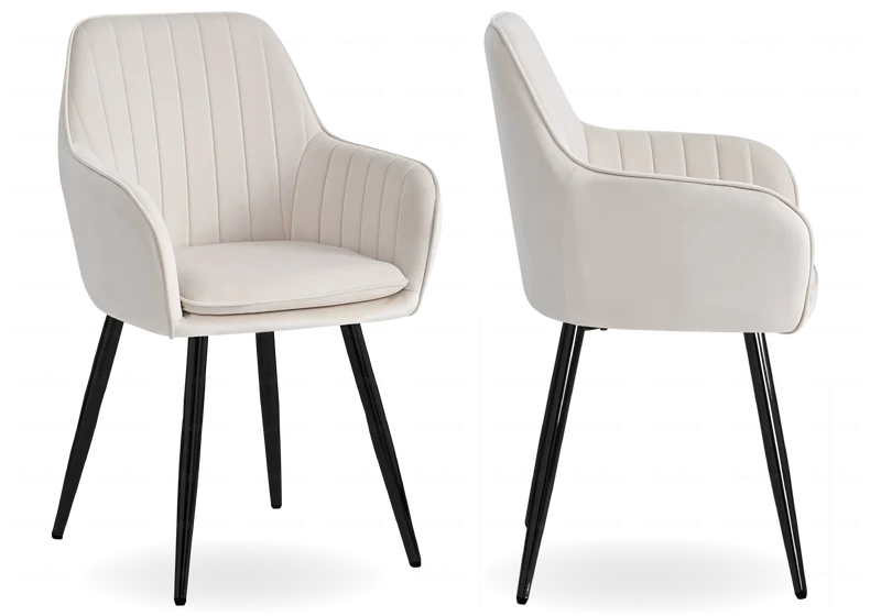 Chaise fauteuil velours beige noir - Avas x2