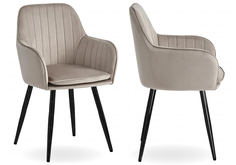Chaise fauteuil velours taupe noir - Avas x2