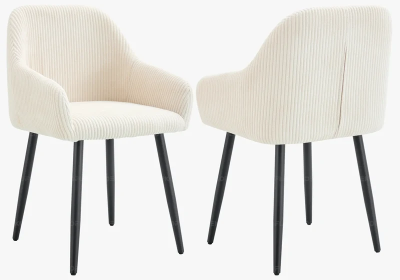 Fauteuil de table enveloppant velours côtelé beige - Dena x2