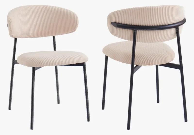 Chaise de table velours côtelé beige pieds noir - Asna x4