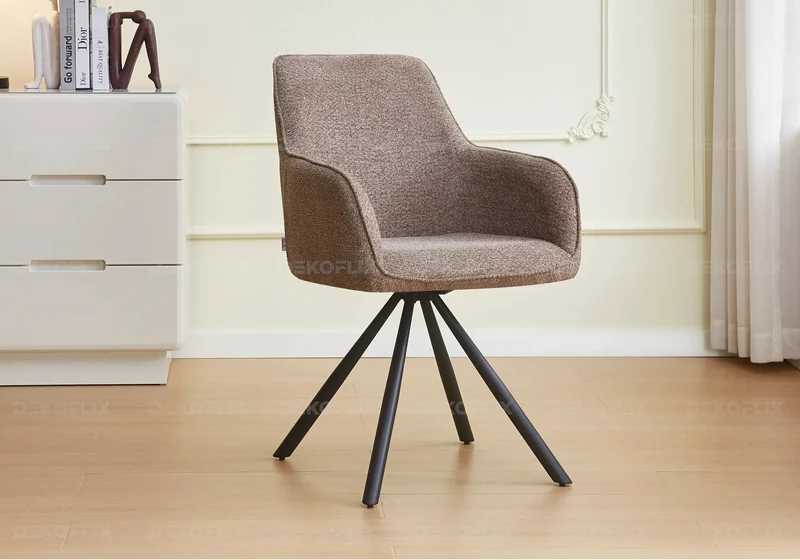 Fauteuil de table bouclée taupe pieds noirs - Daly x2