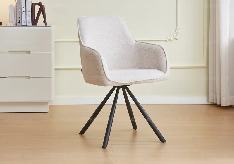 Fauteuil de table bouclée écru pieds noirs - Daly x2