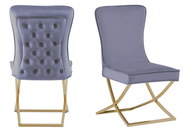 Chaise capitonnée pied croisé doré anthracite - Enzo x2