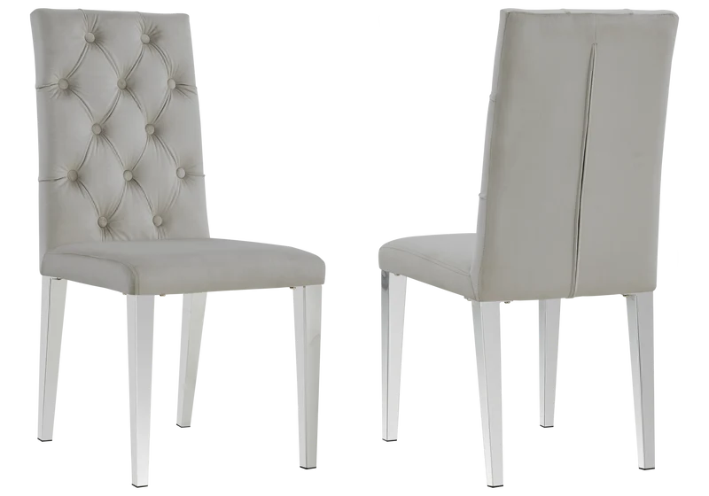 Chaise velours capitonnée taupe pieds argent - Neva x4