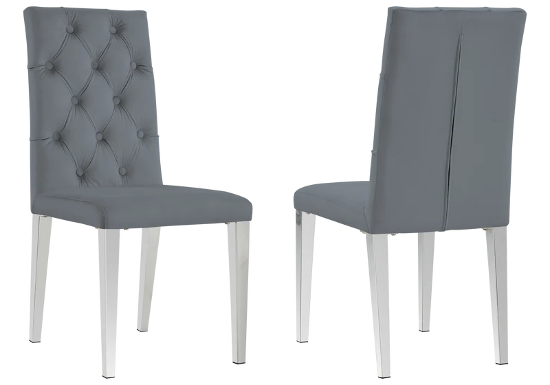 Chaise velours capitonnée anthracite pieds argent - Neva x4
