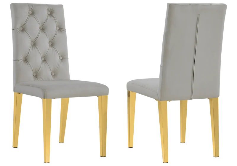 Chaise velours capitonnée taupe pieds dorés - Neva x4