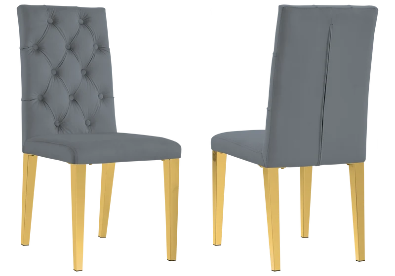 Chaise velours capitonnée anthracite pieds dorés - Neva x4