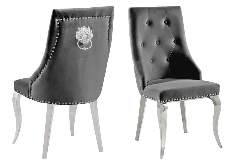Chaise capitonnée cloutée velours anthracite - Gia x4