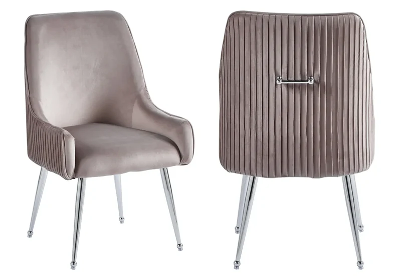 Fauteuil de table velours moka poignée argentée - Opus x2