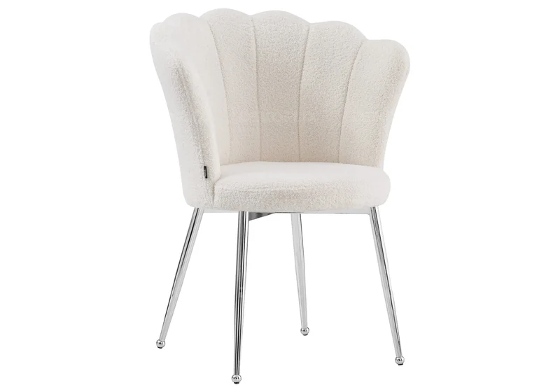 Chaise de table coquillage tissu bouclé pieds argent - Nymea x2