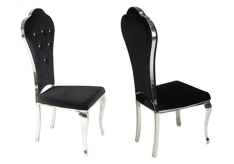 Chaises en velours noir capitonnées argentées - Lua x4