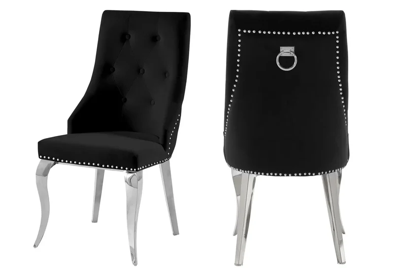 Chaises cloutées en velours noir et anneau argenté - Lara x4