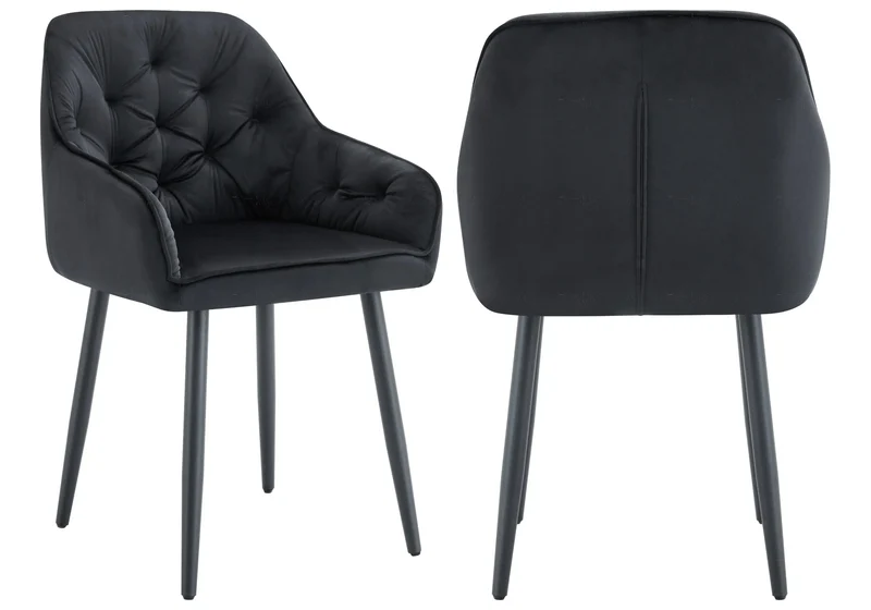 Chaises fauteuils capitonnés velours noir - Liora x2