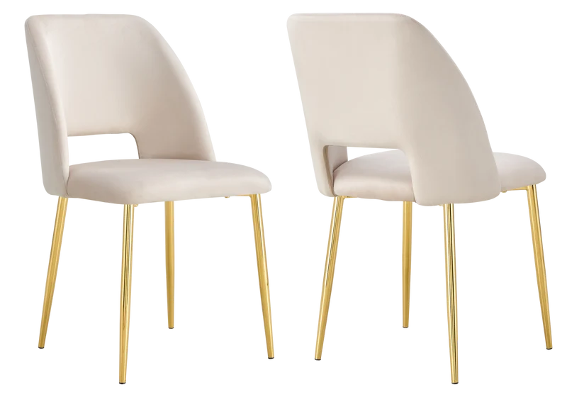 Chaise en velours beige avec dossier ouvert - Leoni x4
