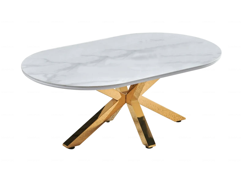 Table basse ovale céramique marbre doré - Otho