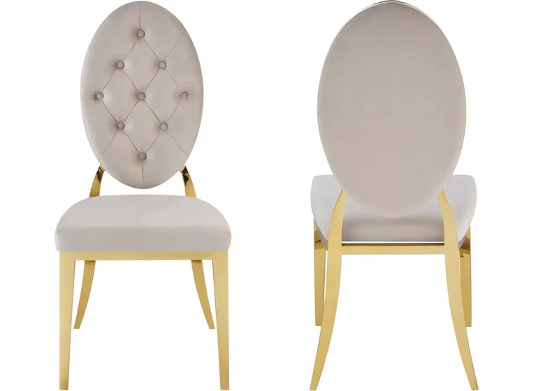 Chaise médaillon capitonnée velours taupe doré - Neo x4