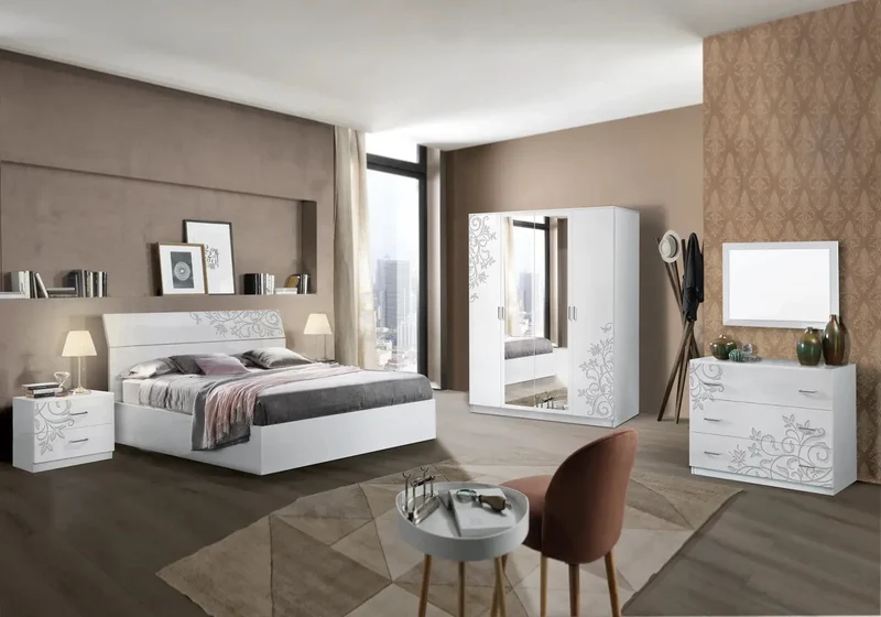 Chambre à coucher blanche florale MARY