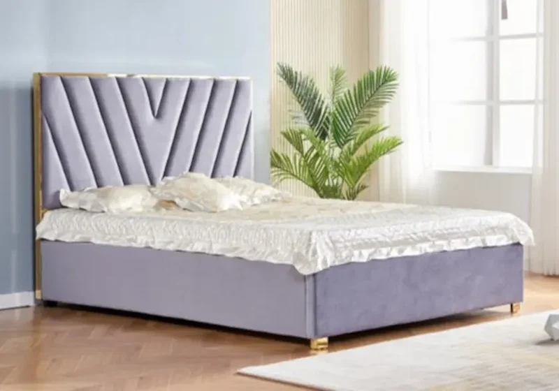 Lit velours gris design doré - Dina