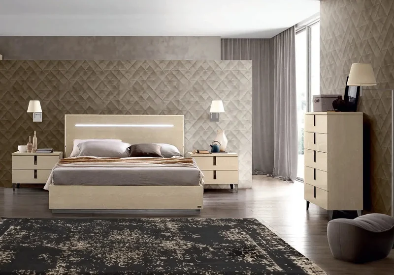 Chambre complète laqué sable MYLA