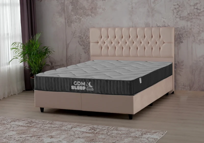 Lit coffre complet 2 places velours beige - Lore