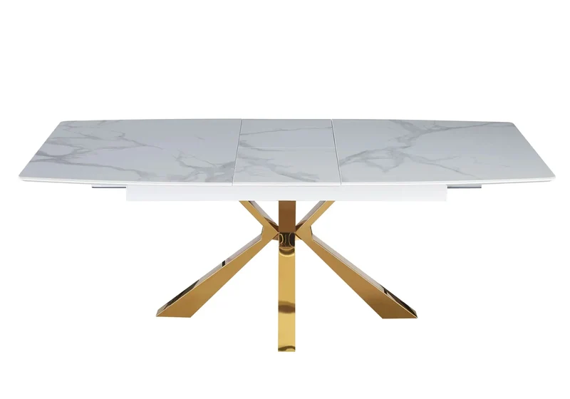 Table extensible céramique dorée marbre blanc - Urso