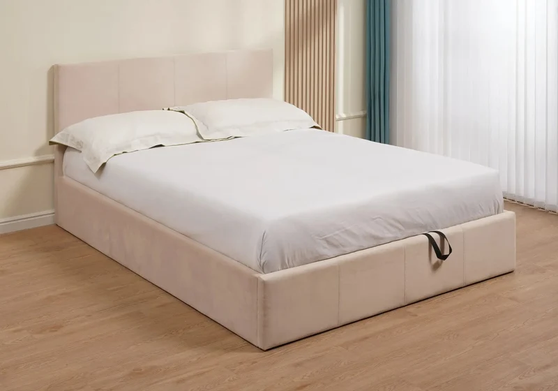 Lit coffre velours beige - Lenita