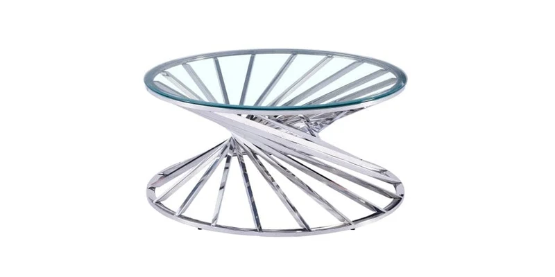 Table basse ronde NAUTILUS chromé plateau verre D80 cm