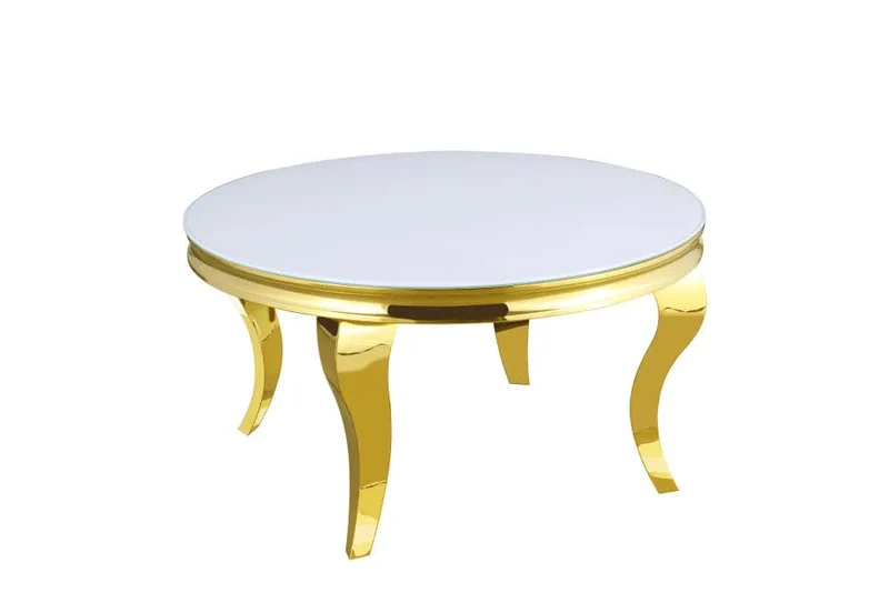 Table basse ronde baroque Gold et plateau en verre de 80 cm