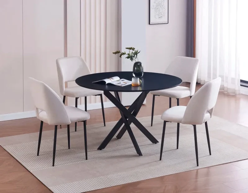 TABLE REPAS JESSICA METAL NOIR MARBRE NOIR 120X75CM