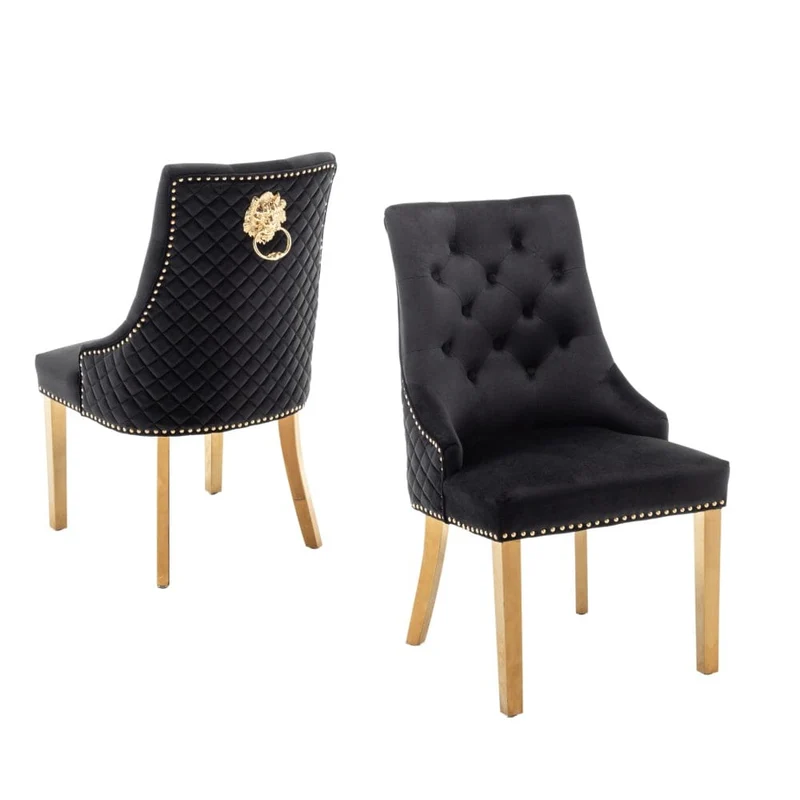 Lot de 2 chaises LION matelassée et cloutée Gold velours
