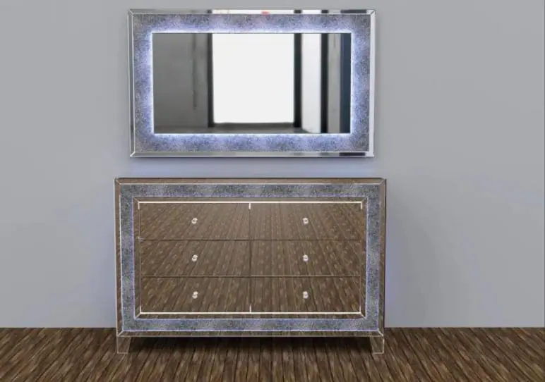 Commode coiffeuse miroir cristaux led - Ava