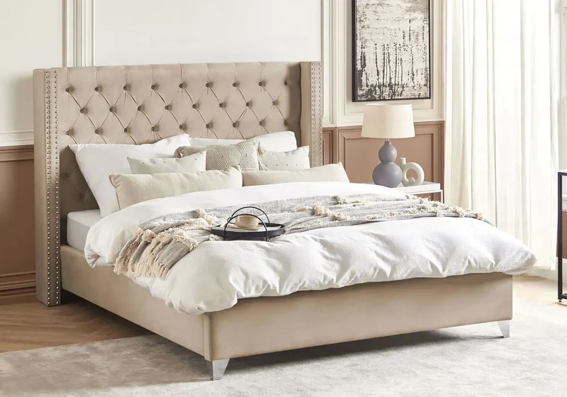 Lit king size velours capitonné - Chester