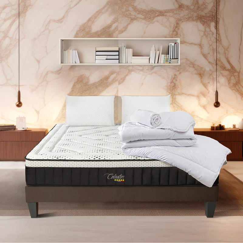 Pack Célestin 2.0 - Matelas + Sommier + Accessoires - La chambre équipée en une fois - 29 cm d'épaisseur