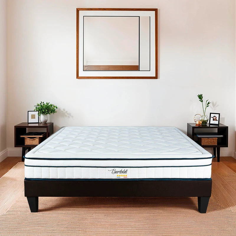 Ensemble Bartoldi - Matelas ressorts ensachés + Sommier bois - 22 cm d'épaisseur - Accueil équilibré, soutien ferme