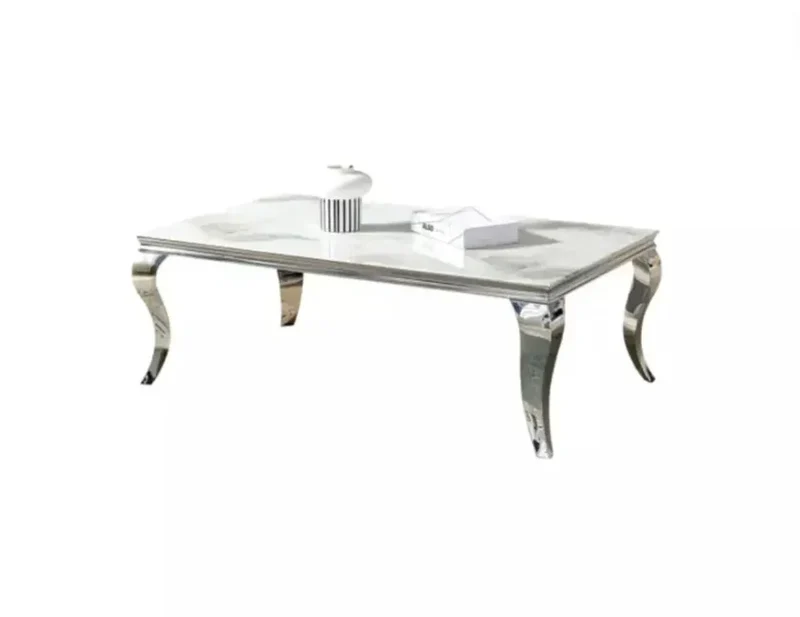 Table Basse BAROQUE marbre blanc argent